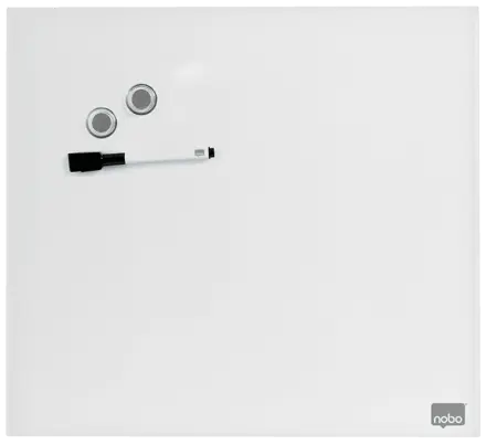 Tableau blanc mémo Nobo en verre, 450 x 450 mm (Conditionnement retail)