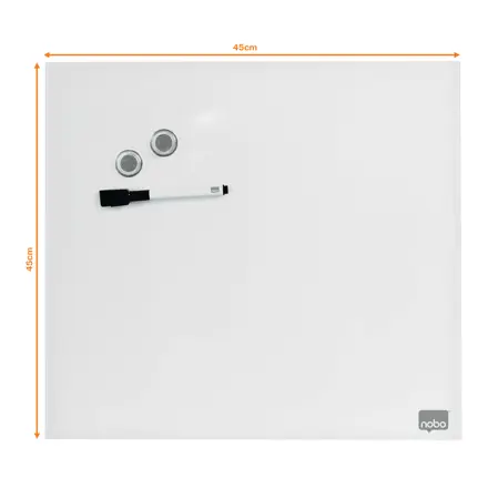 Tableau blanc mémo Nobo en verre, 450 x 450 mm (Conditionnement retail)