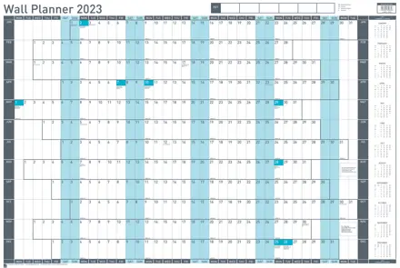 Sasco 2023 Value Year Wall Planner, Blue, Board Mounted, 915mmW x 610mmH. Pack 10