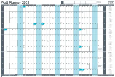 Sasco 2023 Value Year Wall Planner, Blue, Poster Style, 915mmW x 610mmH. Pack 10