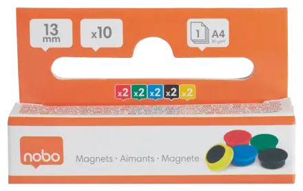 Aimants Nobo pour tableaux blancs magnétiques, pack de 10 aimants colorés 13 mm