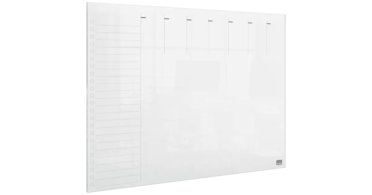 Nobo Transparent Portable Acrylic Mini Whiteboard Weekly Planner, A4, For Desk/Wall, Dry Erasable, Frameless, 210 x 297mm, Includes Marker and Mounting Pads, Transparent, 1915614