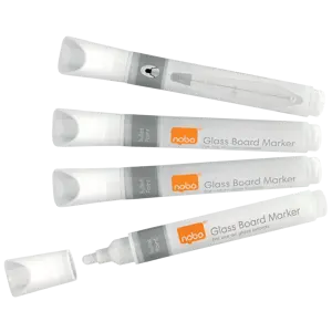Nobo Liquid Ink Glass Whiteboard Pens Bullet Tip 4 Pack