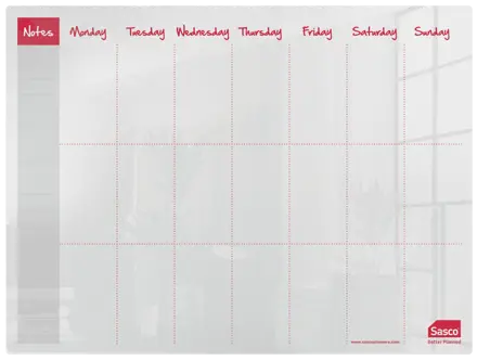 Sasco Semi Opaque Acrylic Mini Whiteboard Weekly Planner Desktop 600x450mm