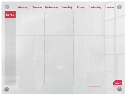 Sasco Semi Opaque Acrylic Mini Whiteboard Weekly Planner Mounted 600x450mm