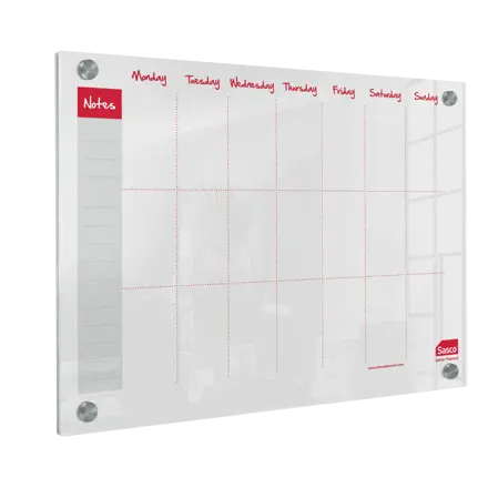 Sasco Semi Opaque Acrylic Mini Whiteboard Weekly Planner Mounted 600x450mm