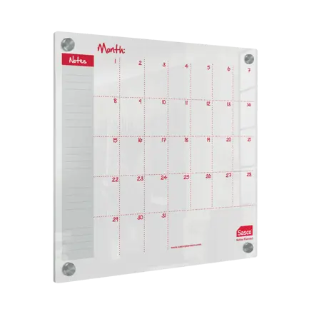 Sasco Semi Opaque Acrylic Mini Whiteboard Monthly Planner Mounted 450x450mm