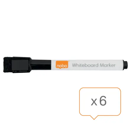 Nobo Mini Whiteboard Pen With Magnetic Eraser Cap 6 Pack Black