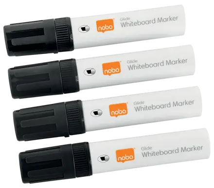 Nobo Glide whiteboard marker bred skrå spids 10 mm hurtigttørrende blæk, pakke/4 stk.