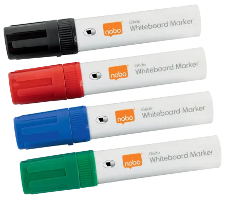 Nobo Glide whiteboard marker bred skrå spids 10 mm hurtigttørrende blæk, pakke/4 stk.