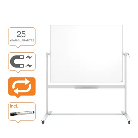 Tableau blanc pivotant mobile Nobo Classic émaillé, 1 500 x 1 200 mm