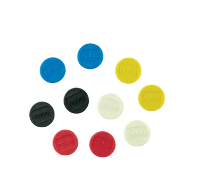 Aimants Nobo pour tableaux blancs magnétiques, pack de 10 aimants colorés 13 mm