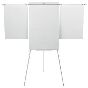 Chevalet de conférence en acier laqué magnétique à trépied Nobo avec bras d’affichage extensibles