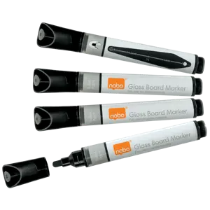 Nobo Liquid Ink Glass Whiteboard Pens Bullet Tip 4 Pack