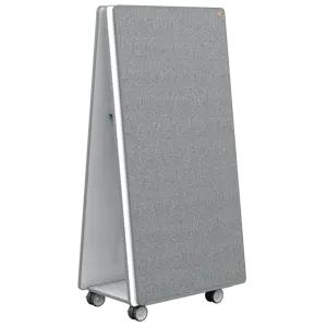 Sistem mobil NOBO Move & Meet, 180x90 cm, include 4 table magnetice cu rame gri, 2 tavite detasabile si kit accesorii, alb-gri