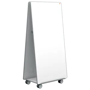 Sistem mobil NOBO Move & Meet, 180x90 cm, include 2 table magnetice cu rame gri, 2 tavite detasabile si kit accesorii, alb