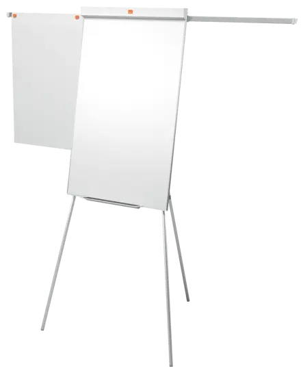 Nobo Impression Pro Flipover på trefod med magnetrisk, lakeret stål whiteboardtavle, og udtrækbare forlængerarme i siderne.