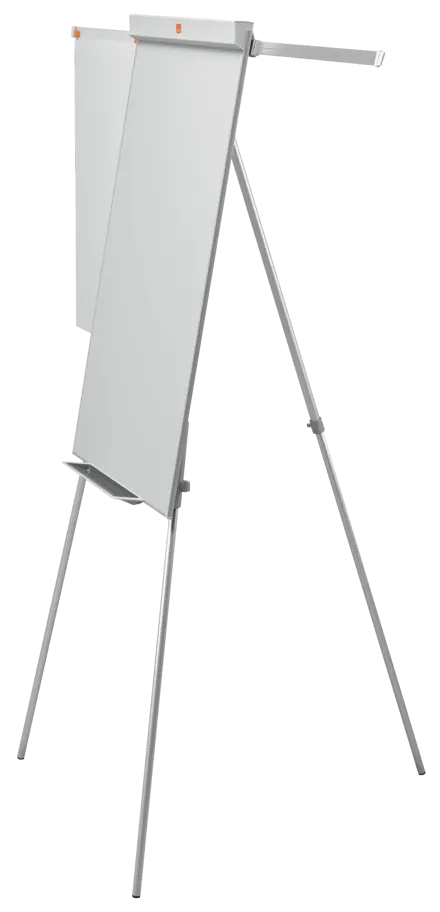 Nobo Impression Pro Flipover på trefod med magnetrisk, lakeret stål whiteboardtavle, og udtrækbare forlængerarme i siderne.