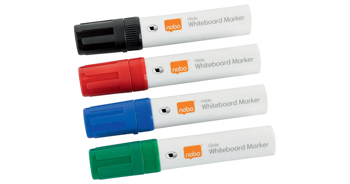 Nobo Glide Whiteboard Pens Large Chisel Tip 4 Pack NOBO