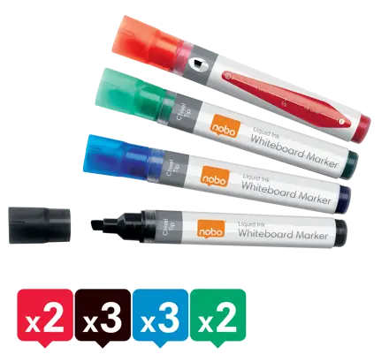 Nobo Liquid Ink Whiteboard Pens Chisel Tip 10 Pack