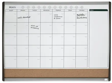 Tableau magnétique mixte Nobo à calendrier mensuel