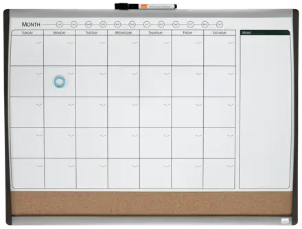Tableau magnétique mixte Nobo à calendrier mensuel