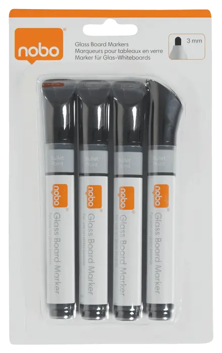 Nobo Marker für Glas-Whiteboards, trocken abwischbar, 4 Stück, schwarz