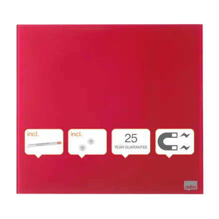 Tableau blanc mémo Nobo en verre, 450 x 450 mm (Conditionnement retail)
