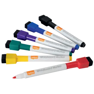 Nobo Mini Whiteboard Pen With Magnetic Eraser Cap 6 Pack Assorted Colours