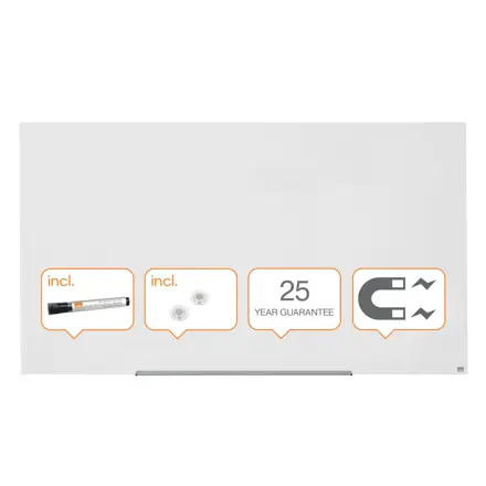 1905191 Magnets and Fitting Kit 993 x 559 mm Magnetic Nobo Diamond Glass Whiteboard with Rounded Corners White Includes Marker