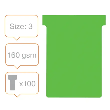 Nobo T-Card Size 3  Pack of 100 cards colours green blue white red yellow pink